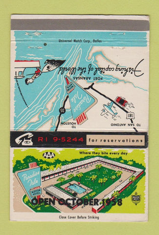 Matchbook Cover - Paradise Isle Motor Hotel 1958 Port Aransas TX 40 Strike