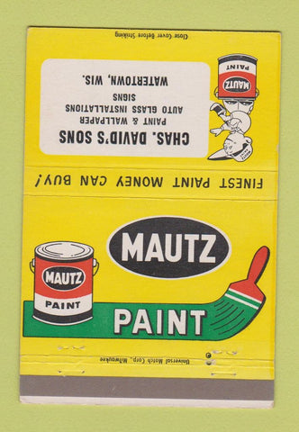 Matchbook Cover - Mautz Paint Chas David's Watertown WI 40 Strike