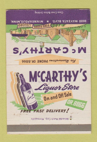 Matchbook Cover - McCarthy's Liquor Store Minneapolis MN 40 Strike
