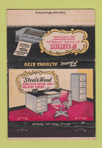 Matchbook Cover - Steel Desks McCartney's Royal Typewriter Altoona PA 40 Strike
