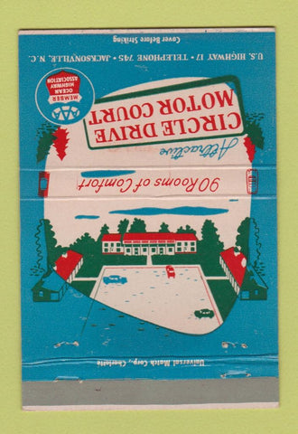 Matchbook Cover - Circle Drive Motor Courts Jacksonville NC 40 Strike