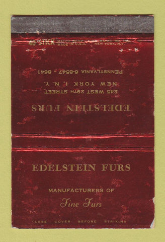 Matchbook Cover - Edelstein Furs New York City WORN 40 Stick
