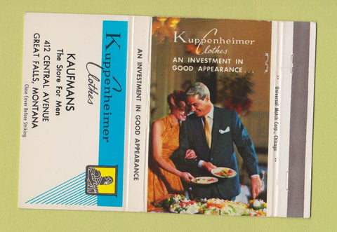 Matchbook Cover - Kuppenheimer Men's Clothes Kaufmans Great Falls MT 40 Strike
