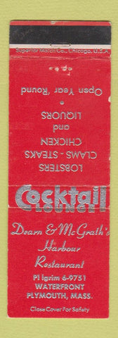 Matchbook Cover - Dearn McGrath's Harbour Restaurant Plymouth MA