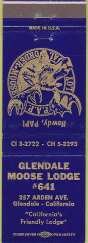 Matchbook Cover - Matchbook Cover Moose Lodge Glendale CA