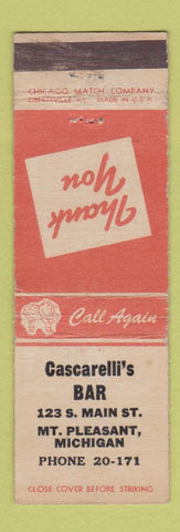 Matchbook Cover - Cascarelli's Bar Mount Pleasant MI