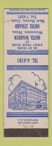Matchbook Cover - Hotel Warren Worcester MA Hotel Strand New Haven CT