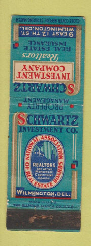 Matchbook Cover - Schwartz Investments Real Estate Insurance Wilmington DE WEAR