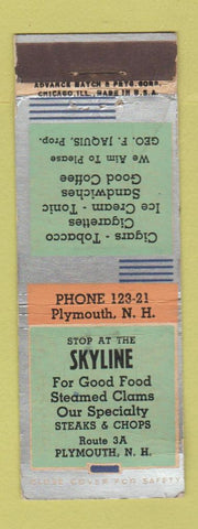 Matchbook Cover - Skyline Plymouth NH ADVANCE POOR