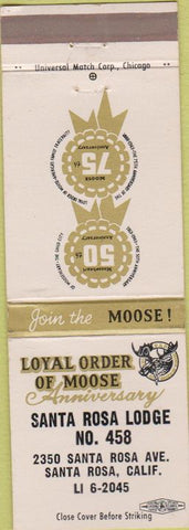 Matchbook Cover - Matchbook Cover Moose Lodge Santa Rosa CA