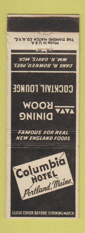 Matchbook Cover - Columbia Hotel Portland ME