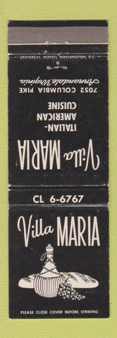 Matchbook Cover - Villa Maria Italian Annandale VA