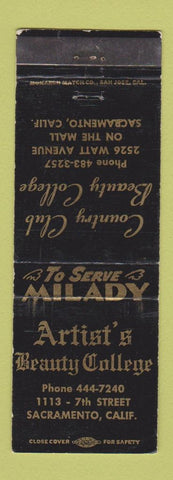 Matchbook Cover - Artist's Beauty College Sacramento CA WEAR
