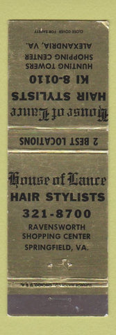 Matchbook Cover - House of Lance Hair Salon Springfield Alexandria VA