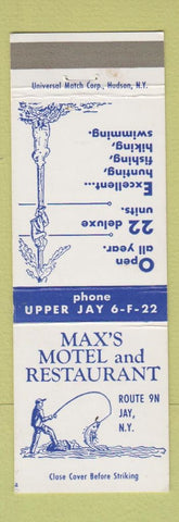 Matchbook Cover - Max's Motel Restaurnt Jay NY