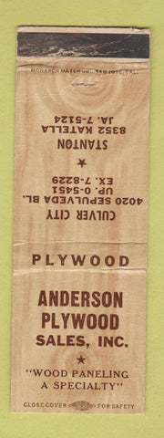 Matchbook Cover - Anderson Plywood Sales Culver City Stanton CA WEAR