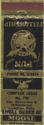 Matchbook Cover - Matchbook Cover Moose Lodge Compton CA