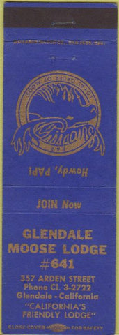 Matchbook Cover - Matchbook Cover Moose Lodge Glendale CA