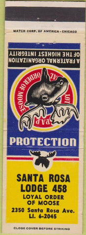 Matchbook Cover - Matchbook Cover Moose Lodge Santa Rosa CA