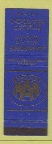 Matchbook Cover - Johnson's Motel Restaurant Wytheville VA