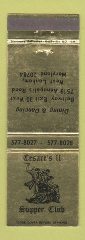 Matchbook Cover - Caesare's II Supper Club West Lanham MD WEAR