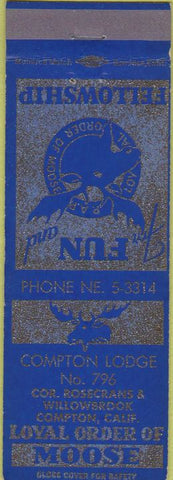 Matchbook Cover - Matchbook Cover Moose Lodge Compton CA blue WEAR