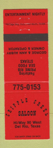 Matchbook Cover - Cripple Creek Saloon Del Rio TX