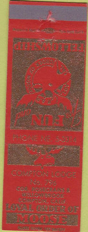 Matchbook Cover - Matchbook Cover Moose Lodge Compton CA red