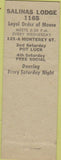 Matchbook Cover - Matchbook Cover Moose Lodge Salinas CA conference 1958