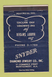 Matchbook Cover - Snyder Diamond Jewelry Montgomery AL 40 Strike