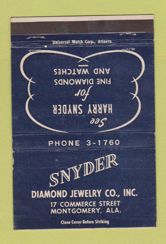 Matchbook Cover - Snyder Diamond Jewelry Montgomery AL 40 Strike