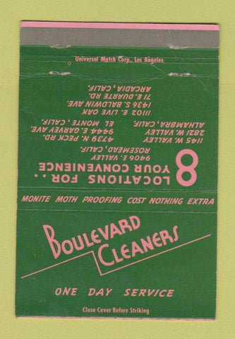 Matchbook Cover - Boulevard Cleaners Arcadia Alhambra El Monte CA WEAR 40 Strike