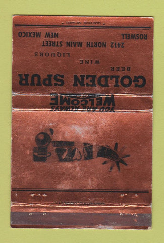 Matchbook Cover - Golden Spur Liquor Roswell NM WORN 40 Strike