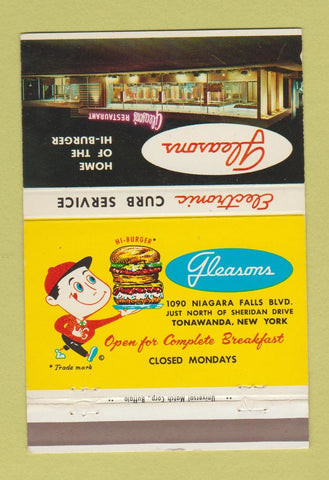 Matchbook Cover - Gleasons Hamburgers Tonawanda NY 40 Strike