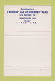 Matchbook Cover - Civil War 100th 1961 Bank New Oxford PA 40 Strike