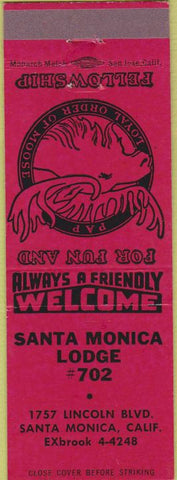 Matchbook Cover - Matchbook Cover Moose Lodge Santa Monica CA