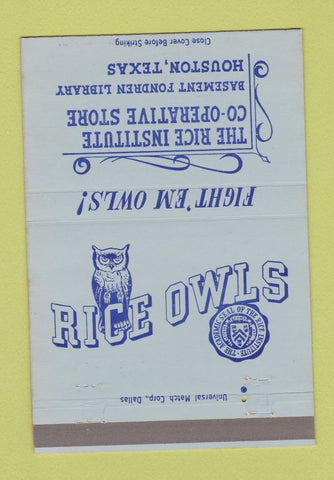 Matchbook Cover - Rice Owls Houston TX 40 Strike
