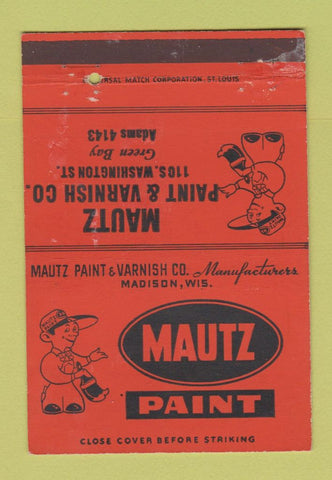 Matchbook Cover - Mautz Paint Green Bay WI 40 Strike