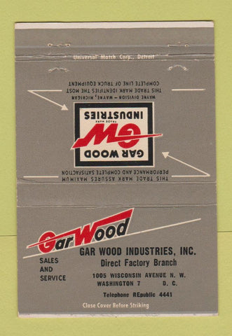 Matchbook Cover - Gar Wood Industries Washington DC trucks 40 Strike