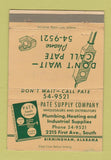 Matchbook Cover - Pate Supply Company Birmingham AL Plumbing Heating 40 Strike