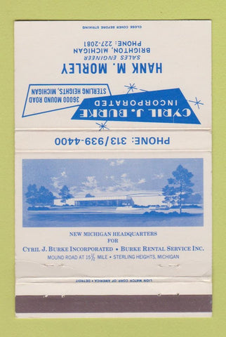 Matchbook Cover - Cyril Burke Inc Rentals Brighton MI 40 Strike