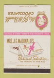 Matchbook Cover - Mrs McDonald's Chocolates Salt Lake City UT 40 Strike