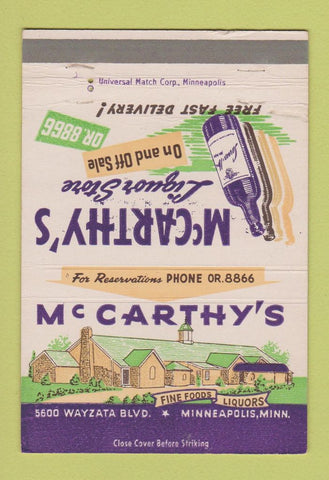 Matchbook Cover - McCarthy's Liquor Store Minneapolis MN 40 Strike