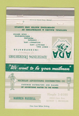 Matchbook Cover - Michigan Advertising Distributing Detroit MI 40 Strike