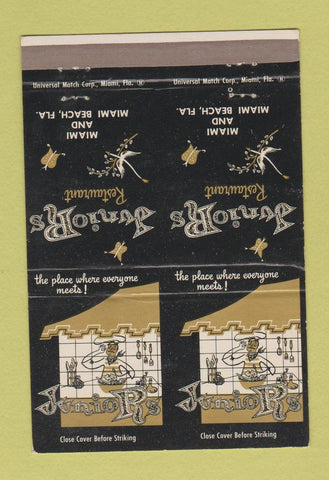 Matchbook Cover - Juniors Restaurant Miami Beach FL DOUBLE PRINT 40 Strike