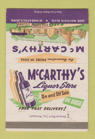 Matchbook Cover - McCarthy's Liquor Store Minneapolis MN 40 Strike
