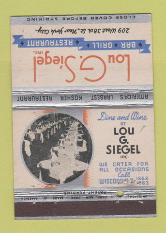 Matchbook Cover - Lou Siegel Restaurant Bar New York CIty 40 Strike
