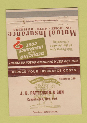 Matchbook Cover - Mutual Insurance JB Patterson Canandaigua NY 40 Strike