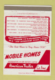 Matchbook Cover - Mobile Homes American Trailer Washington DC 40 Strike