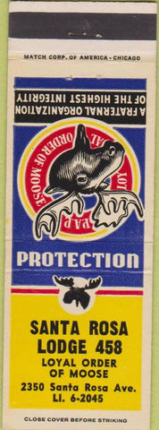 Matchbook Cover - Matchbook Cover Moose Lodge Santa Rosa CA